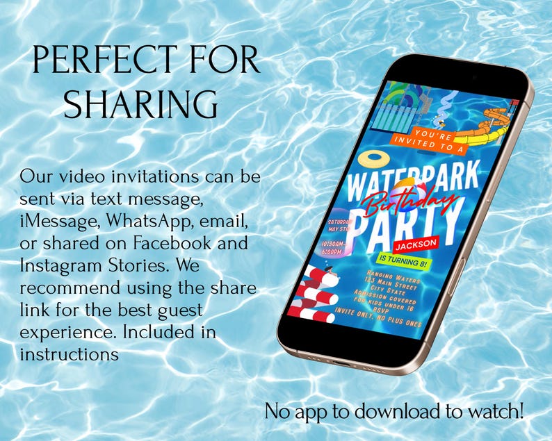 Waterpark invite editable video template splash party animated evite canva swim summer birthday digital mp4 instant download Water park