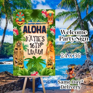 Luau Welcome Sign Personalized Tropical Sign Aloha Tiki Decor Hawaiian Birthday Party Sign Poster