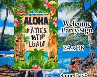 Personalized Luau Welcome Sign: Tropical Aloha Tiki Decor (PDF, PNG, JPEG)
