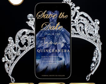 Navy Quinceañera Invitation Video Princess Sweet 15 Girls Sweet 16 Birthday Invite Animated Quince Años Save The Date with RSVP