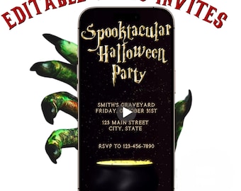 Animated Halloween Video Invitation Spooky Warlock Party Evite Haunted Halloween Digital Template RSVP