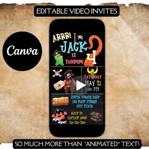 Faire-part d'anniversaire pirate avec modèle photo modifiable Evite numérique pour enfants Carte au trésor Aye Aye Ahoy Invitation texte vidéo pour garçons