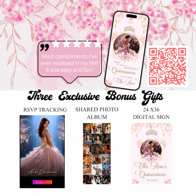 Quinceanera Digital Invitation Sweet 15 Editable Birthday Invite Quinceañera Party Template Clickable RSVP Online Form Instant Download