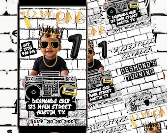 Notorious Big One 1st Birthday Video Invitation With Picture Black White Hip-Hop Crown 90s Biggie Party Animated Invite Personalized