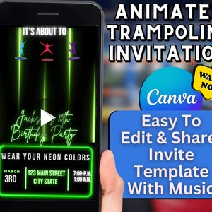 Trampoline Park Video Invitation, Jump Party Video Invite, Canva Template, Editable Invite, Instant Download, Digital Evite, Text Invitation