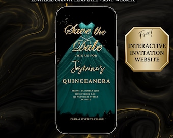 Teal Quinceanera Video Invitation Digital RSVP Editable Template for Sweet 15 Save the Date Evite Mis Quince Anos Sweet 16 Invite Download