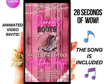 Boots on the Ground Video Invitation, Line Dance Editable Canva Template, Western Boots and Fan Animated Evite, MP4 text invite with music