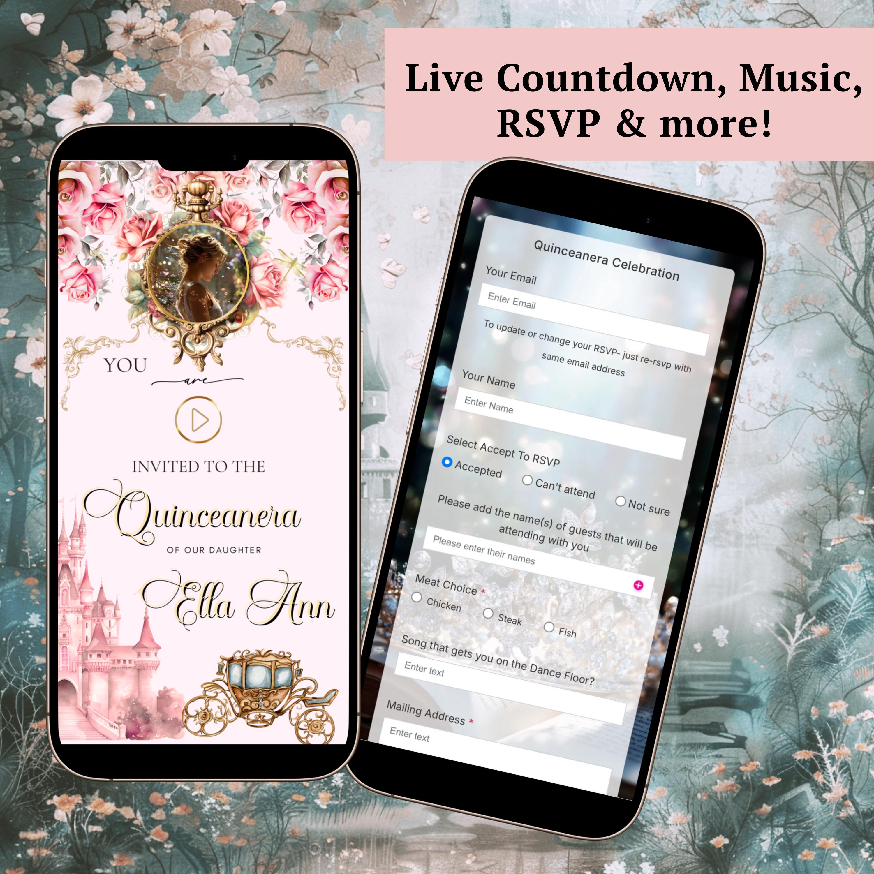 Quinceanera Invitation Website Blush Pink Sweet 15 Editable Birthday ...