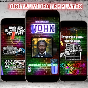 Invitation vidéo hip hop modèle de toile modifiable graffiti fête urbaine mp4 evite avec photo musique 90s 2000s texte animé numérique toute occasion
