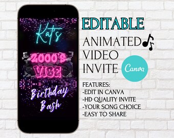90s 2000s Party Video Invite: Animated Boombox Template (Digital)