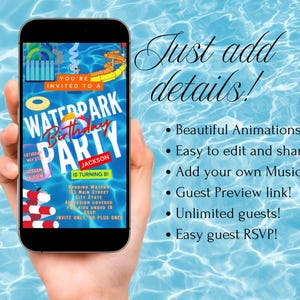 Waterpark invite editable video template splash party animated evite canva swim summer birthday digital mp4 instant download Water park