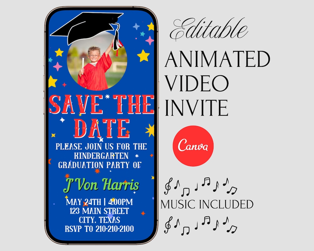 Grade R Gradution Invite Kindergarten Graduation Invite Editable Canva Template Evite Boy Grad ...