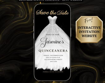 White Quinceanera Video Invitation Digital RSVP Editable Template for Sweet 15 Save the Date Evite Mis Quince Anos Sweet 16 Invite Download