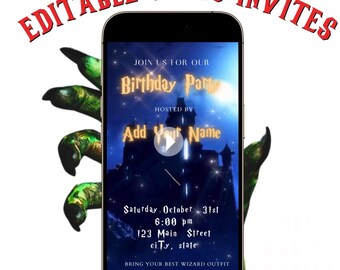 Halloween Video Invitation Animated Wizard Birthday Spooky Haunted Castle Evite Digital Party Template RSVP