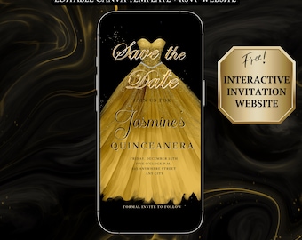 Gold Quinceanera Video Invitation Digital RSVP Editable Template for Sweet 15 Save the Date Evite Mis Quince Anos Sweet 16 Invite Download