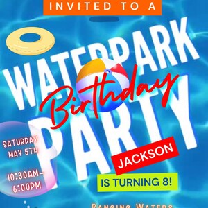 Waterpark invite editable video template splash party animated evite canva swim summer birthday digital mp4 instant download Water park