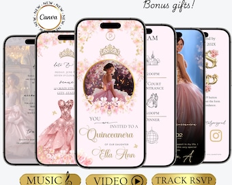 Elegant Quinceanera Invitation Digital RSVP Editable Template for Sweet 15 Quinceanera Website Mis Quince Anos Sweet 16 Invitation Download