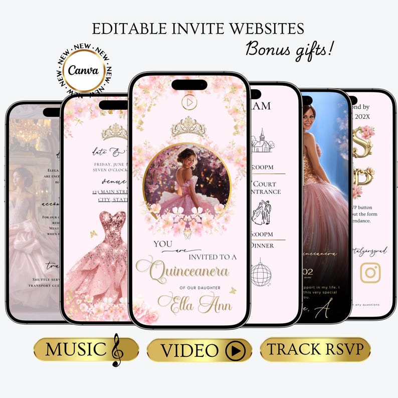 Quinceanera Digital Invitation Sweet 15 Editable Birthday Invite Quinceañera Party Template Clickable RSVP Online Form Instant Download
