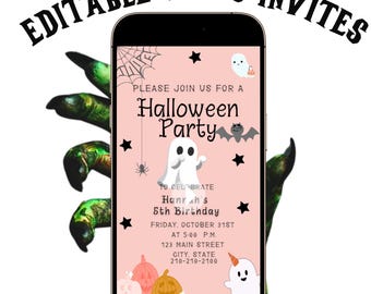 Halloween Video Invitation Pink Halloween Costume Party Invite Halloween Birthday Party Cute Ghosts Editable Canva Mobile Evite with music