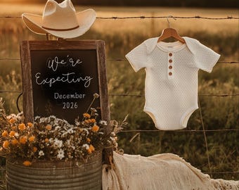 Simple Western Pregnancy Announcement, Digital Baby Announcement, Neutral Farm Reveal, Country Baby Template, Cowboy Boots