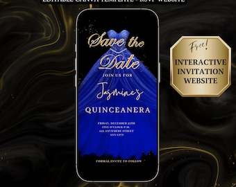 Blue Quinceanera Video Invitation Digital RSVP Editable Template for Sweet 15 Save the Date Evite Mis Quince Anos Sweet 16 Invite Download
