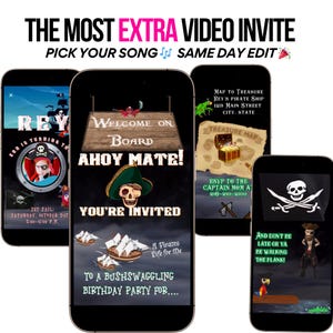 Invitation vidéo pirate, bateau pirate, carte au trésor pour fête d'anniversaire d'enfants, invitation Captain Hook, photo de pirate sur le thème des Caraïbes