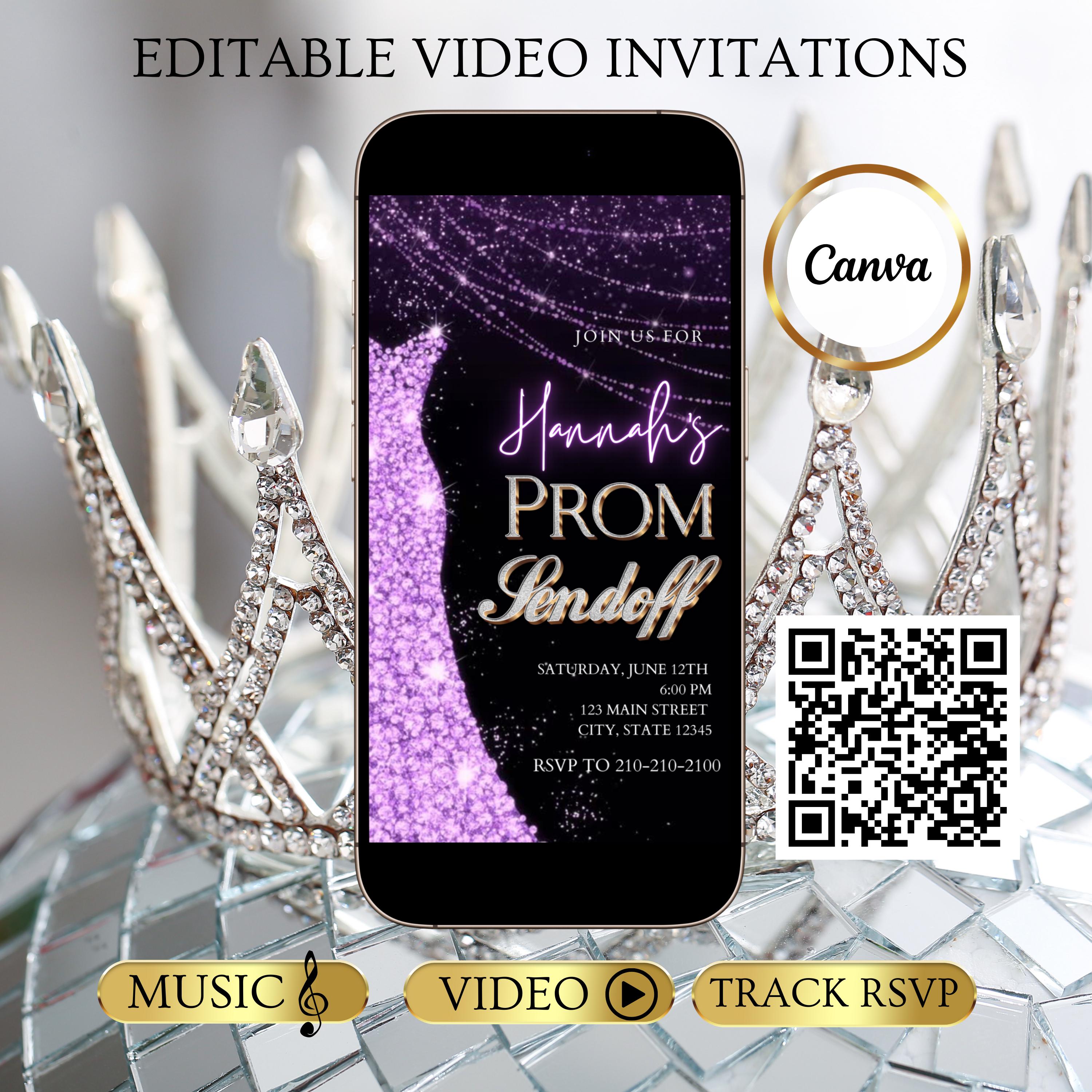 Purple Prom Send-off Video Invitation Digital Dress Reveal Invite ...
