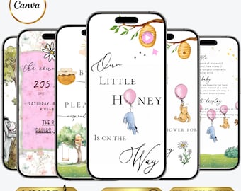 Winnie the Pooh Baby Shower Invitation Website with RSVP, Classic Pooh Bear Interactive RSVP Mobile Evite with Music, Baby Shower for Girl