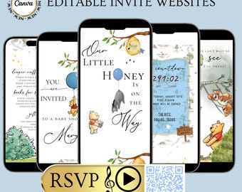 Winnie the Pooh Baby Shower Invitation Website with RSVP, Classic Pooh Bear Interactive RSVP Mobile Evite with Music, Baby Shower for boy