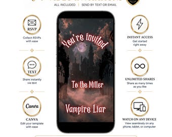 Vampire Castle Halloween Video Invitation Editable Canva Template Gothic Halloween Party Invite Haunted Mansion Digital Evite