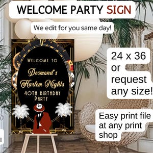 Harlem Nights Welcome Sign, Great Gatsby Welcome sign, 1920s Speakeasy Party Sign, Prohibition Sign Party Poster, Roaring 20s Sign