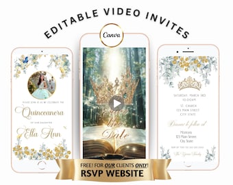 Quinceañera Video Editable Invitation Personalized Photo Invitation Multi-Page Editable Template Editable Digital Template Sweet 15 for her