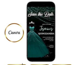 Elegant Quinceanera Video Invitation Digital RSVP Editable Template for Sweet 15 Save the Date Mis Quince Anos Sweet 16 Invitation Download