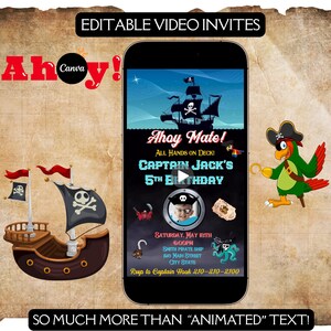 Invitation vidéo numérique d'anniversaire de pirate avec modèle photo modifiable