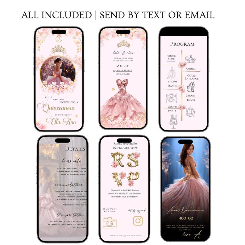 Quinceanera Digital Invitation Sweet 15 Editable Birthday Invite Quinceañera Party Template Clickable RSVP Online Form Instant Download