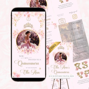 Quinceanera Digital Invitation Sweet 15 Editable Birthday Invite Quinceañera Party Template Clickable RSVP Online Form Instant Download