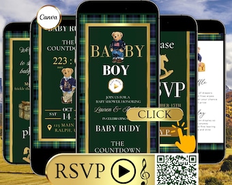 Invito per baby shower a tema orsetto Polo / Invito elettronico "Non vediamo l'ora" / Invito web modificabile con Canva con RSVP e lista nozze / Modello di pagina web per bambino