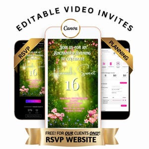 Enchanted Forest Video Invitation Enchanted Garden Animated Invite Fairy Template Editable Evite Instant Download Digital Canva Text Invite