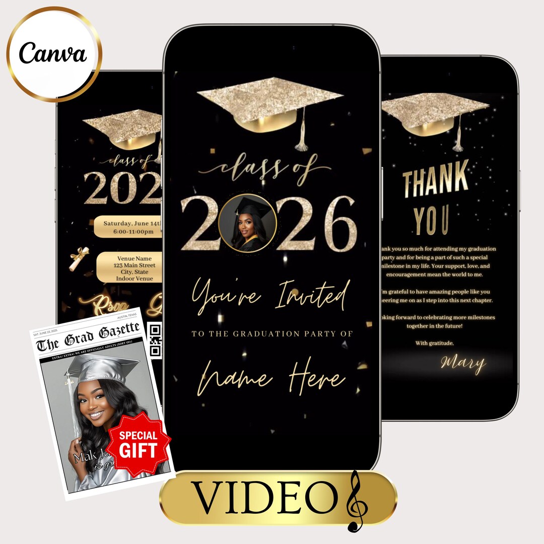 Graduation Video Invitation, Class of 2026 Announcement, Animated ...