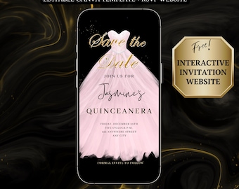 Pink Quinceanera Video Invitation Digital RSVP Editable Template for Sweet 15 Save the Date Evite Mis Quince Anos Sweet 16 Invite Download