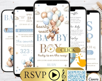 Plantilla de sitio web para invitación de baby shower, Osito de peluche para móvil de Evite, Invitación "Podemos esperar", Invitación digital editable con RSVP, Es un niño