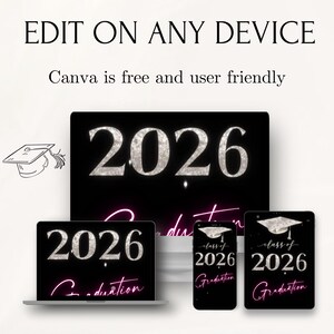 2026年度卒業式招待状、編集可能なビデオテンプレート、アニメーション発表、デジタル招待状、シルバーピンク、即時ダウンロード 画像 10