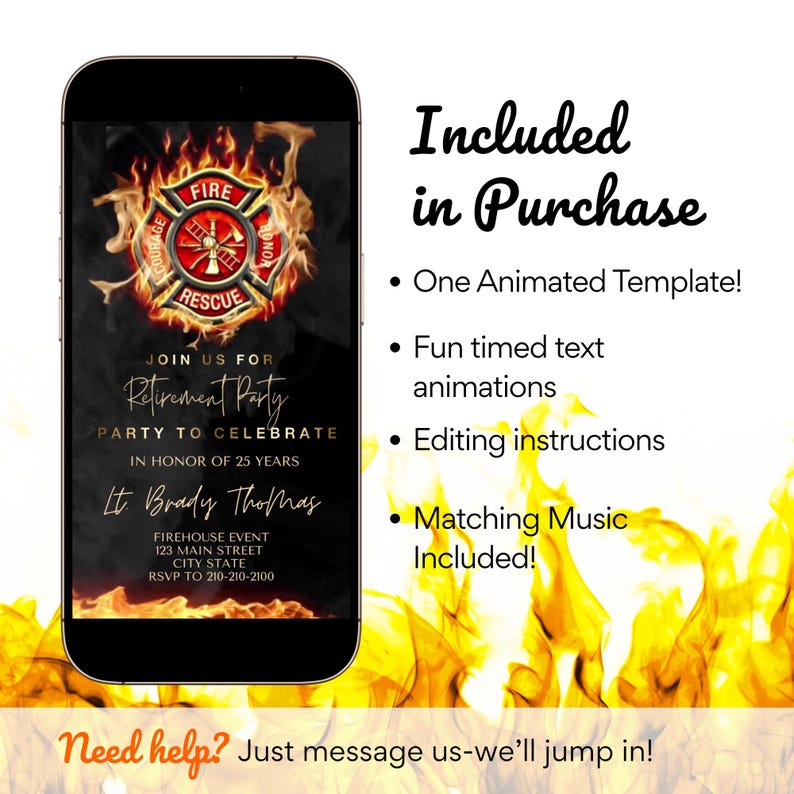 Fireman video evite editable Canva template
Fire truck firefighter birthday animated invitation
Custom kids party digital MP4 invite emergency theme
Editable fireman party video card
Personalized animated fireman birthday invitation
