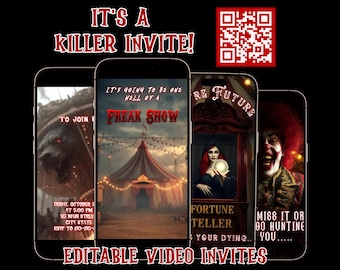 Halloween Carnival Video Invitation Freak Show Halloween Party Animated Evite Scary Clown invite Haunted Circus Costume Party Mobile Evite