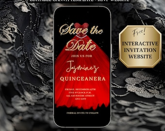Elegant Quinceanera Video Invitation Digital RSVP Editable Template for Sweet 15 Save the Date Red Mis Quince Anos Sweet 16 Invite Download