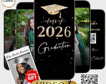 Graduation Video Invitation, Class of 2026 Announcement with photo, Animated Graduation Party Invite, Editable Canva Template Mobile Evite