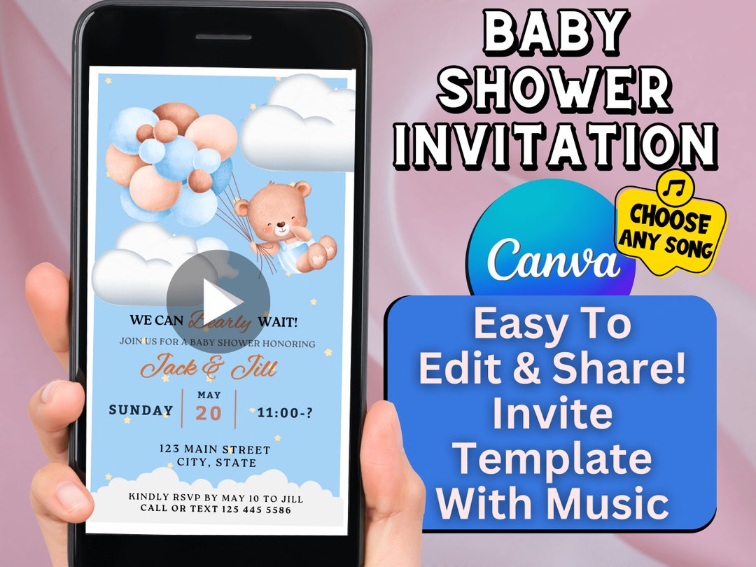 Baby Shower Video Invitation Bearly Wait Party Invite Canva Etsy