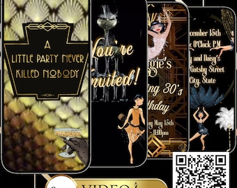 Great Gatsby Video Invitation Roaring 20s Birthday Invite Editable Canva Template 1920s Art Deco Party Digital Invite Music RSVP Website