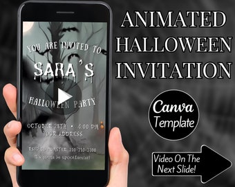 Halloween Costume Party Video Invitation: Forest Theme, Editable Canva Template (Digital Evite, Instant Download)