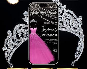 Quinceañera Video Invitation Princess Sweet 15 Fusca Pink Dress Sweet 16 Birthday Invite Animated Quince Años Save The Date RSVP Tracker